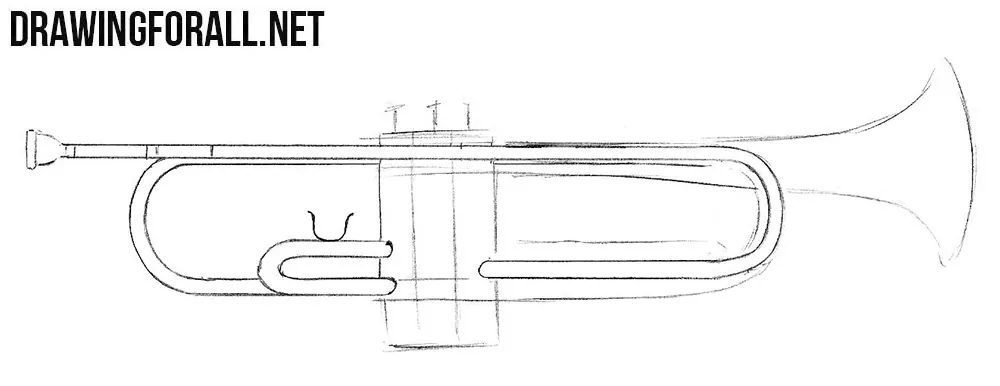 How to draw a trumpet step by step