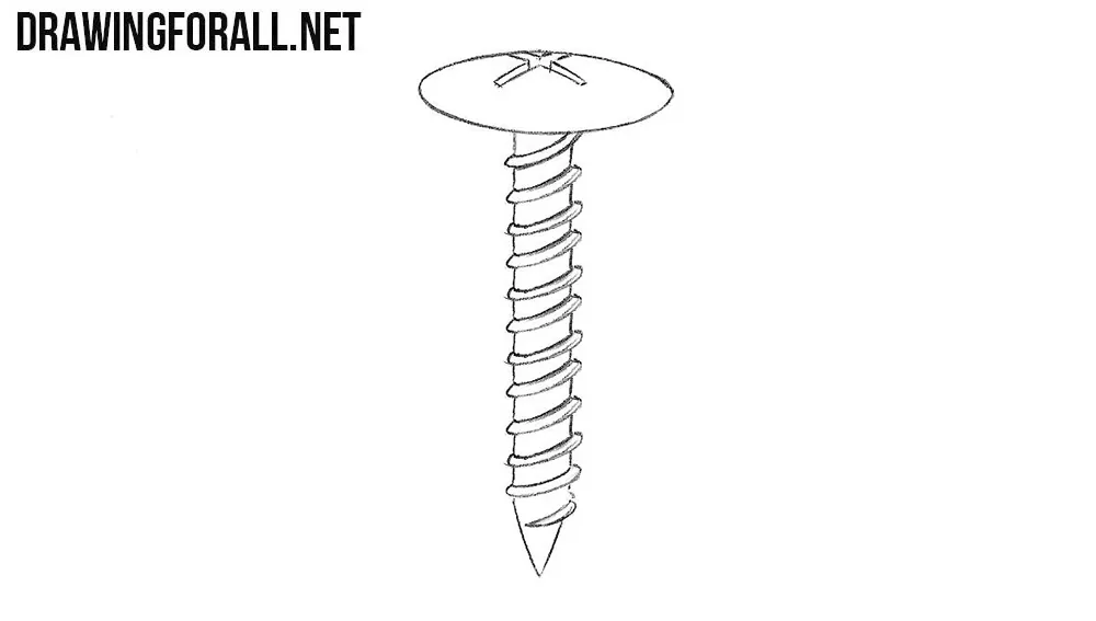 How to draw a screw step by step