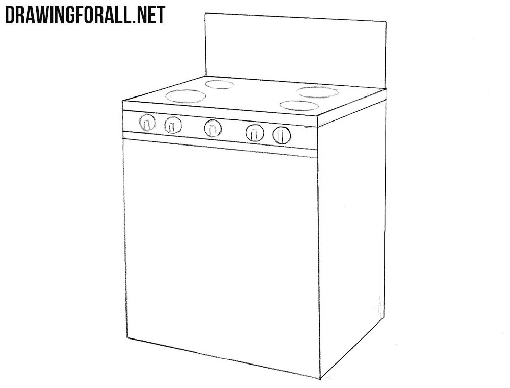 how to draw a stove step by step