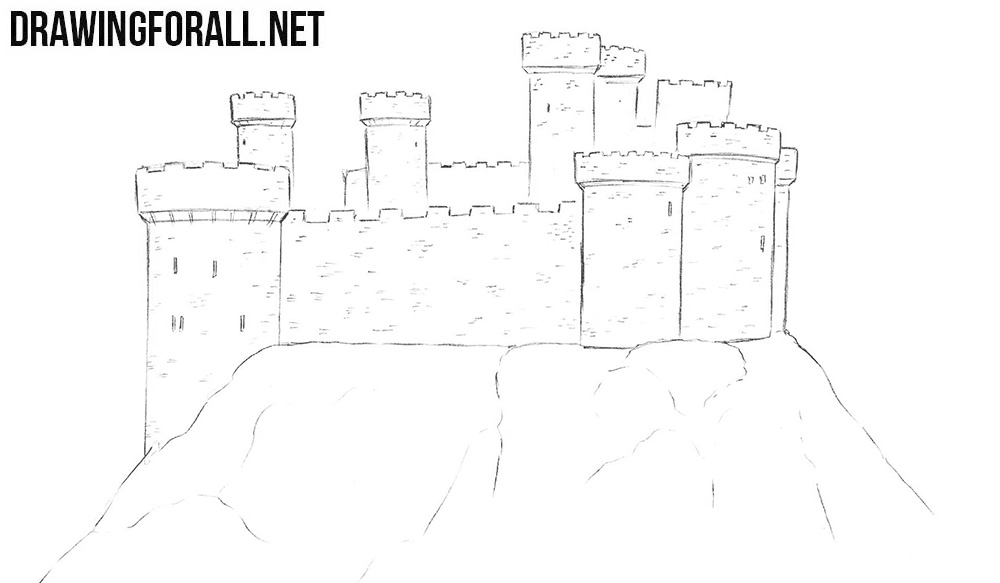 How to draw a castle step by step
