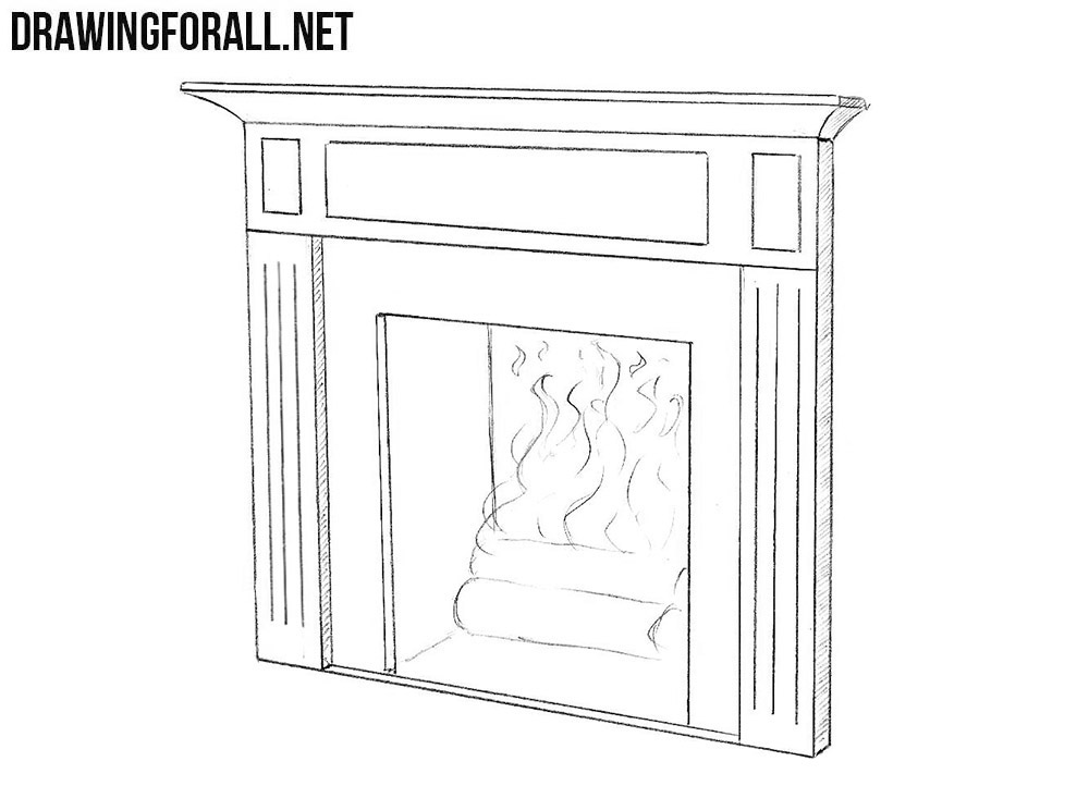 How To Draw A Fireplace, Line Drawings Of Fireplaces