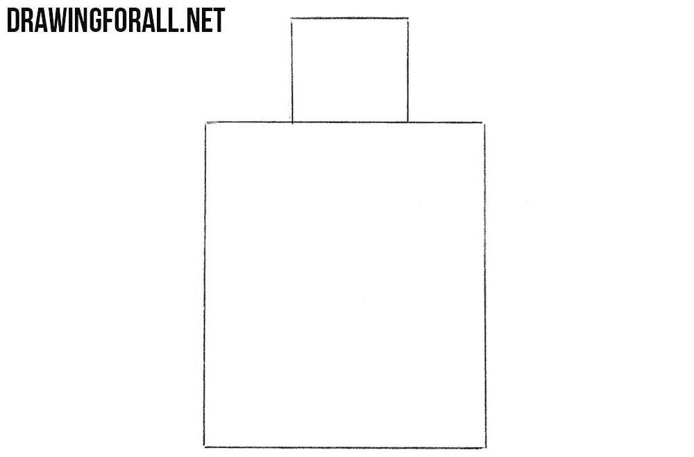 Outlining the perfume bottle and cap with two stacked rectangles