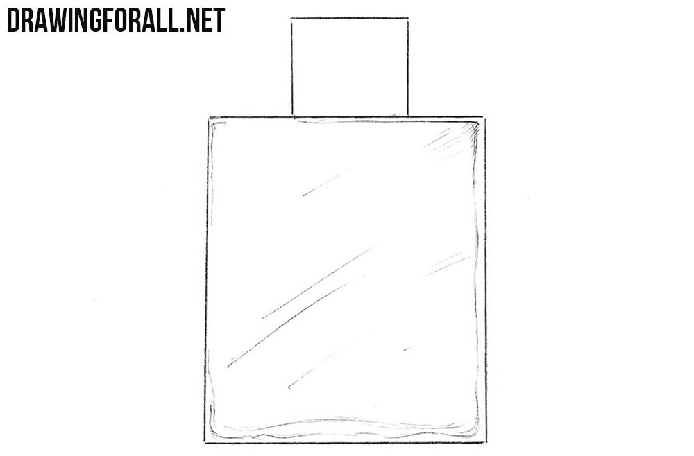 Adding diagonal highlights and uneven shadows inside the perfume bottle