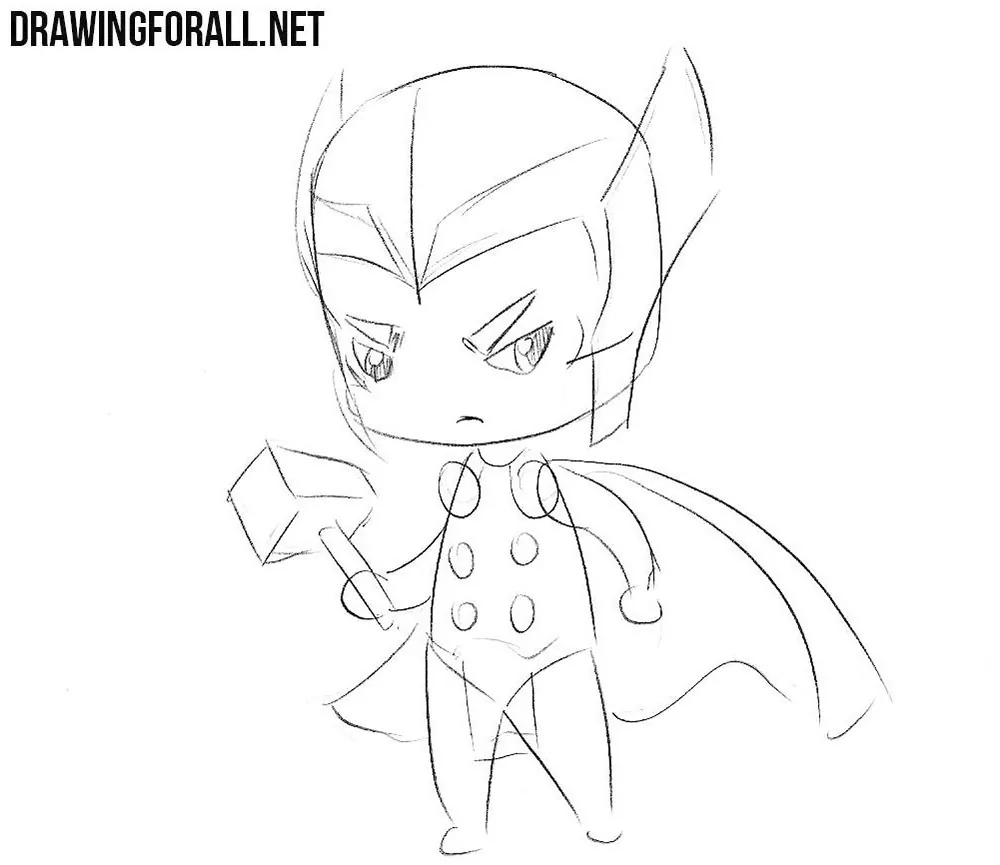 How to sketch chibi Thor step by step