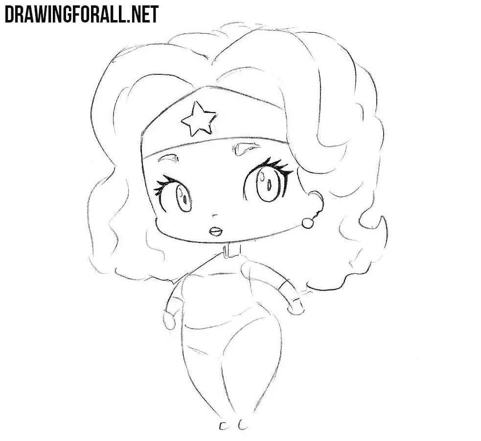 How to draw chibi Wonder Woman step by step