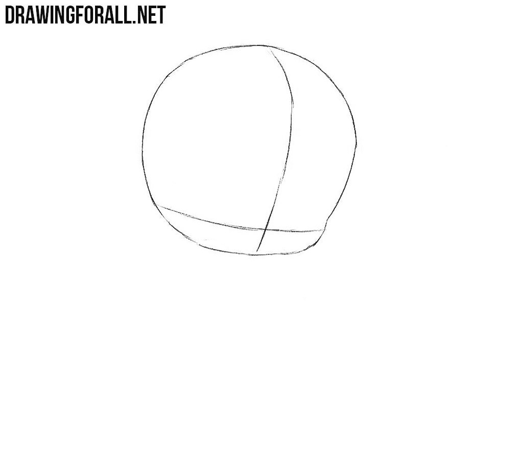 Sketching the chibi cat girl’s round head with intersecting guidelines