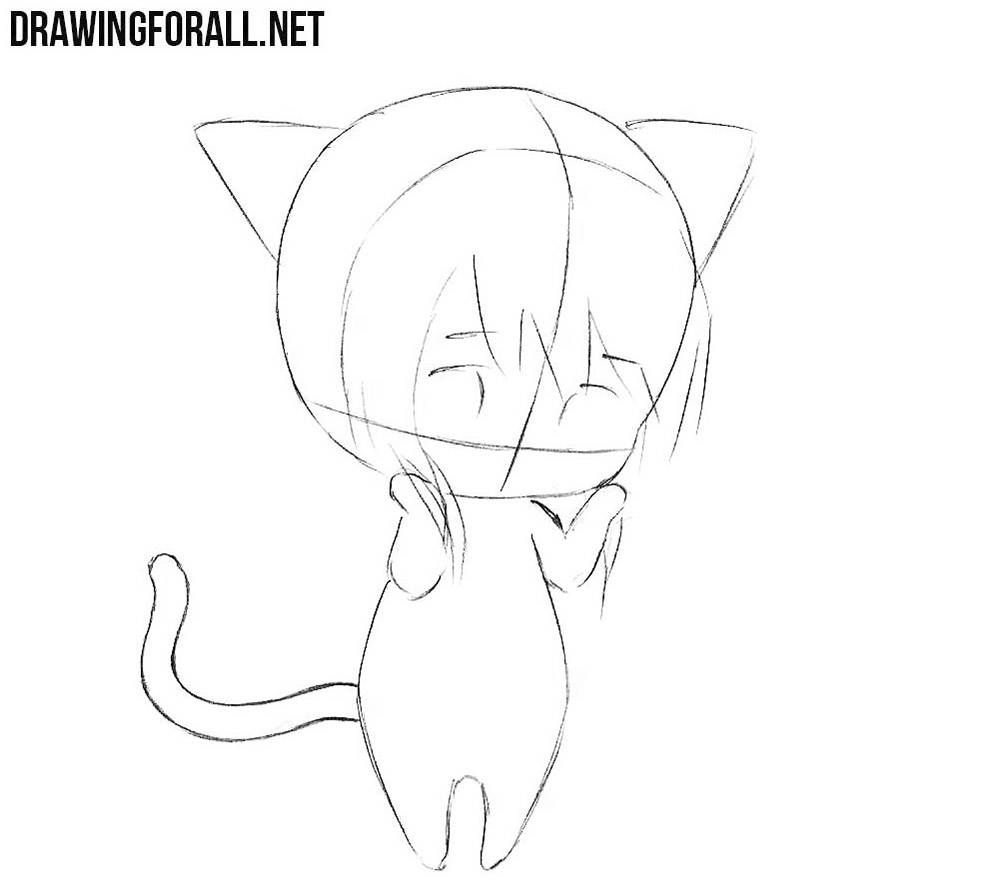Marking the cat ears, large eyes, eyebrows, and chibi hairstyle