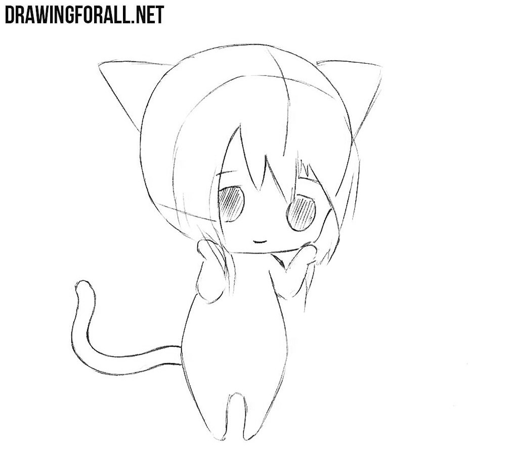 Refining the chibi cat girl’s large eyes and shaded pupils
