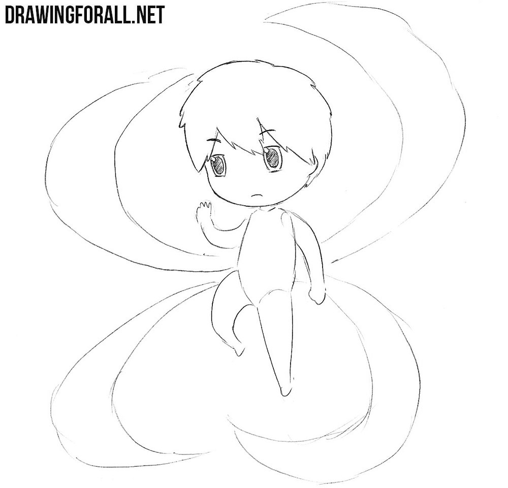 Refining the chibi character’s hair, head, eyes, eyebrows, and mouth