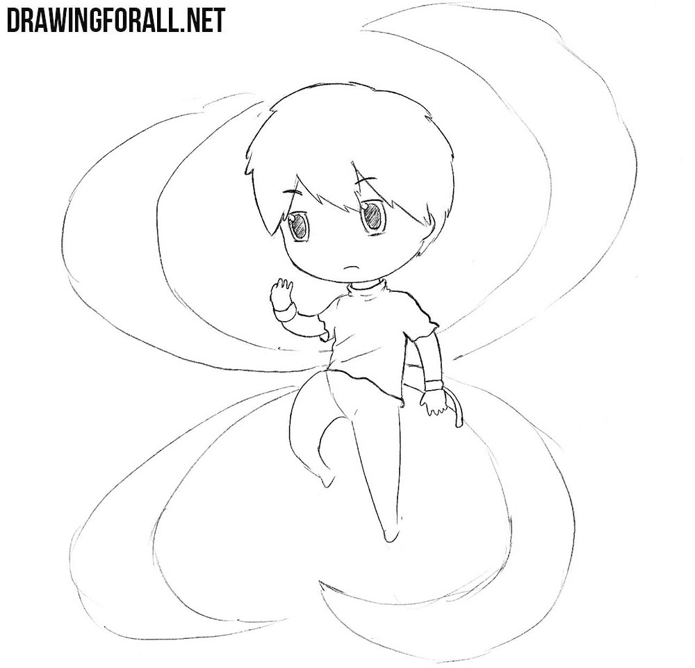 Drawing the chibi character’s upper body, arms, and simplified hands