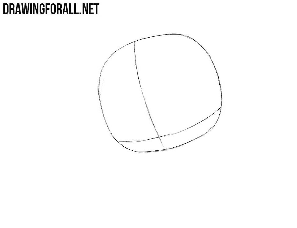 Outlining the chibi’s round head with two facial guidelines