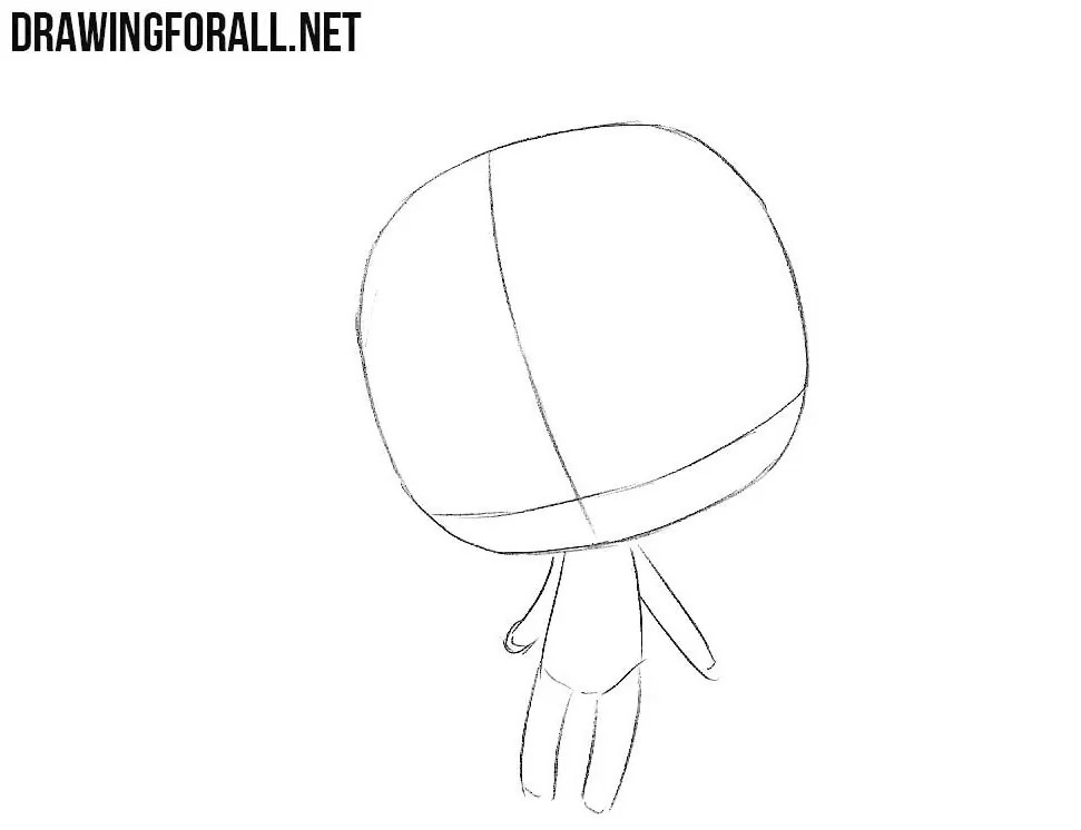 Sketching the chibi’s small body beneath the oversized head