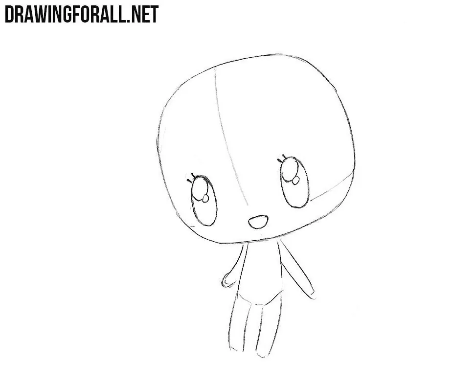 Drawing the chibi’s large eyes and small smiling mouth