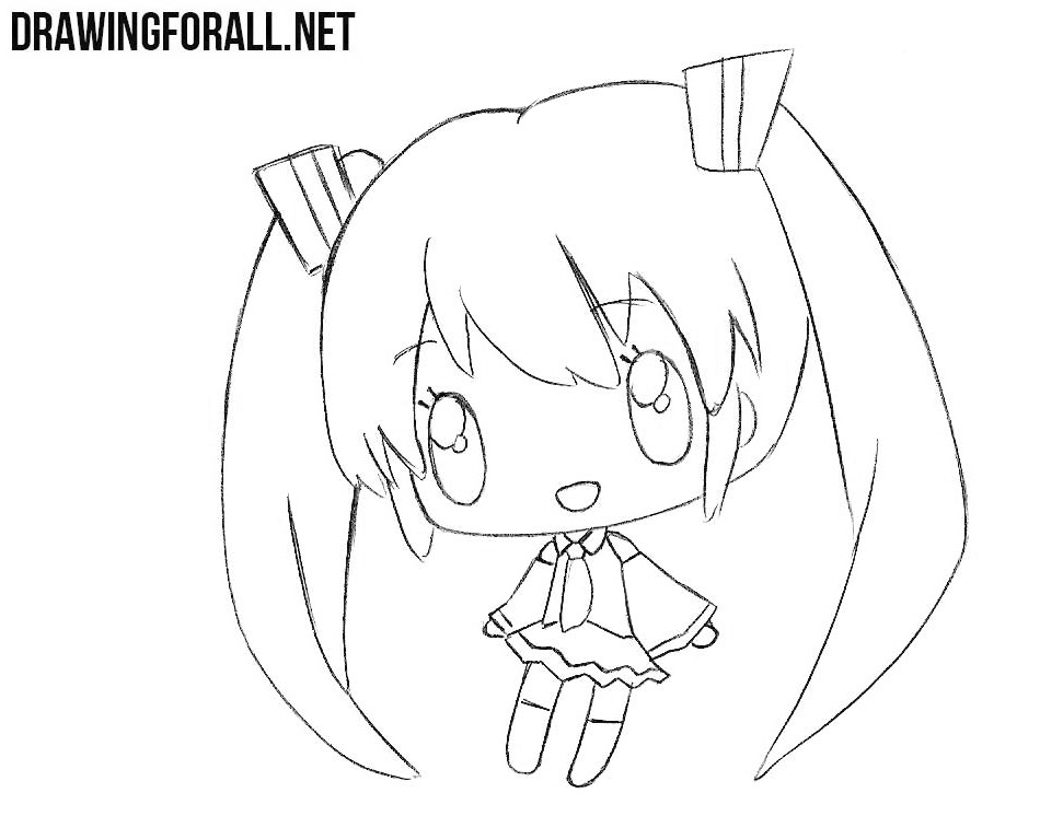 Finished chibi drawing in a sailor outfit with long hair.