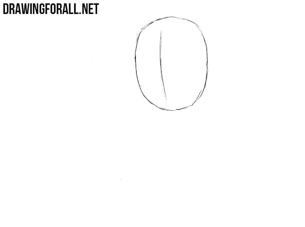 Sketching chibi Kylo Ren’s large head with a vertical facial guideline.
