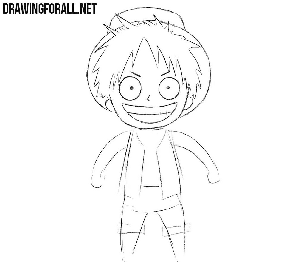 Refining the chibi pirate’s hat, hair, ears, and jawline with clean outlines.