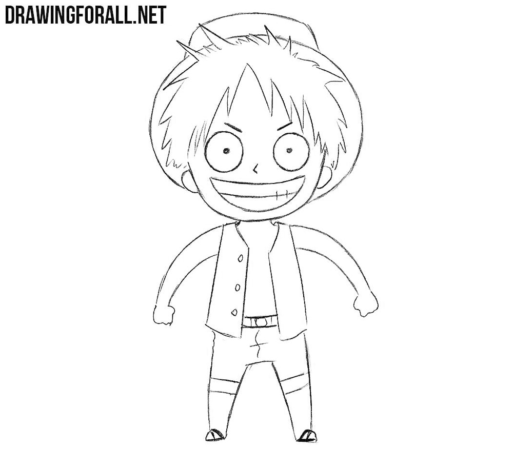 Sketching the chibi pirate’s belt, shorts, and shoes and completing the drawing.
