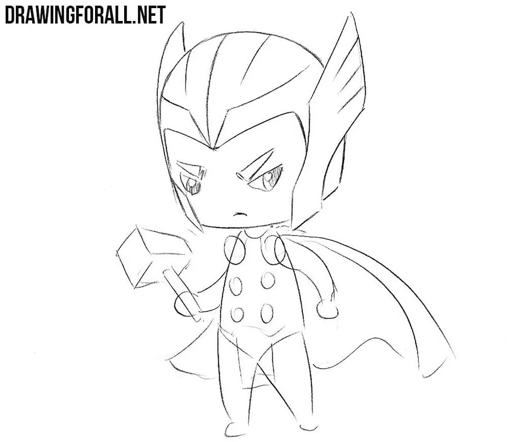 Draw chibi Thorโs helmet in detail