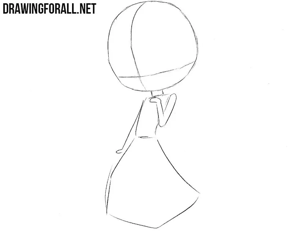 Outlining Zelda’s small torso, arms, and long flared dress