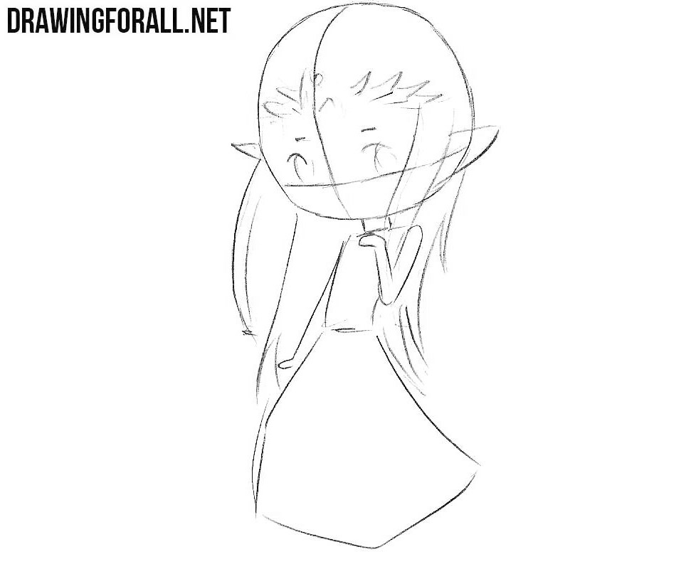 Marking Zelda’s eyes, pointed ears, hair, and crown with light lines