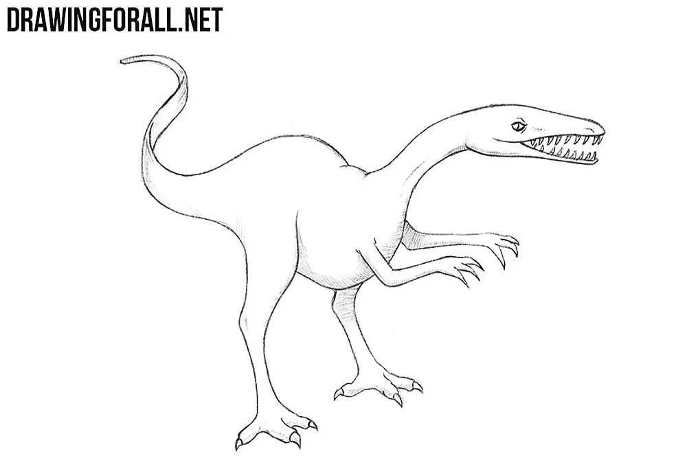 Finishing the dinosaur drawing with shading and stronger outlines.