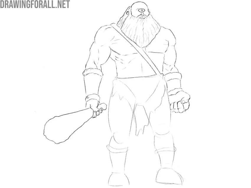 Detail the creature’s arms and club