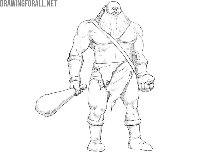 Apply hatching across the giant’s body