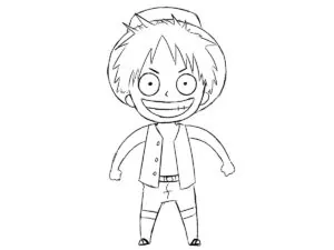 Pencil drawing of chibi Monkey D. Luffy with exaggerated proportions and simplified stylistics.