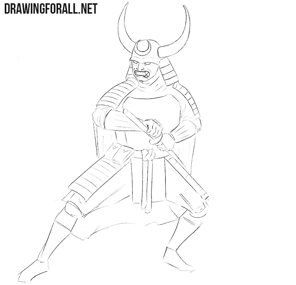 How to draw a Samurai in Armor step by step