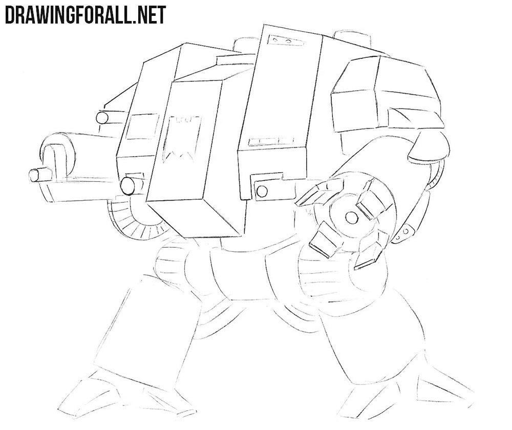 How to draw a dreadnought from warhammer step by step
