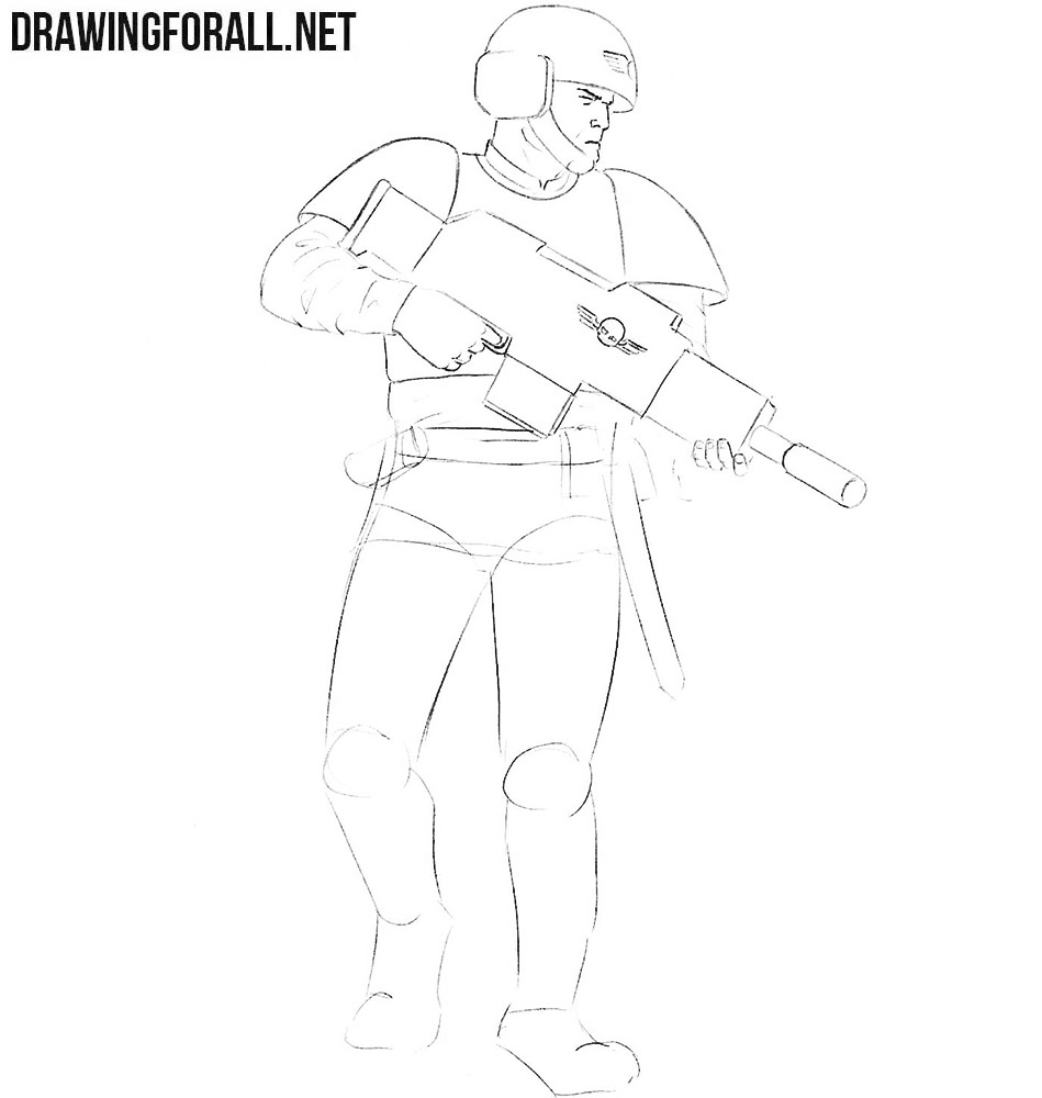 How to draw an Imperial Guard from warhammer 40000