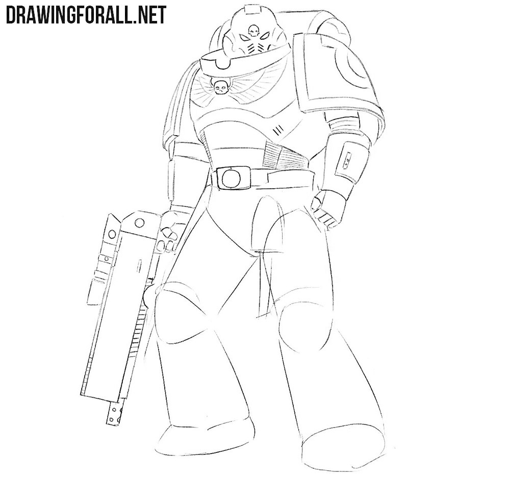 How to draw a Space Marine from Warhammer