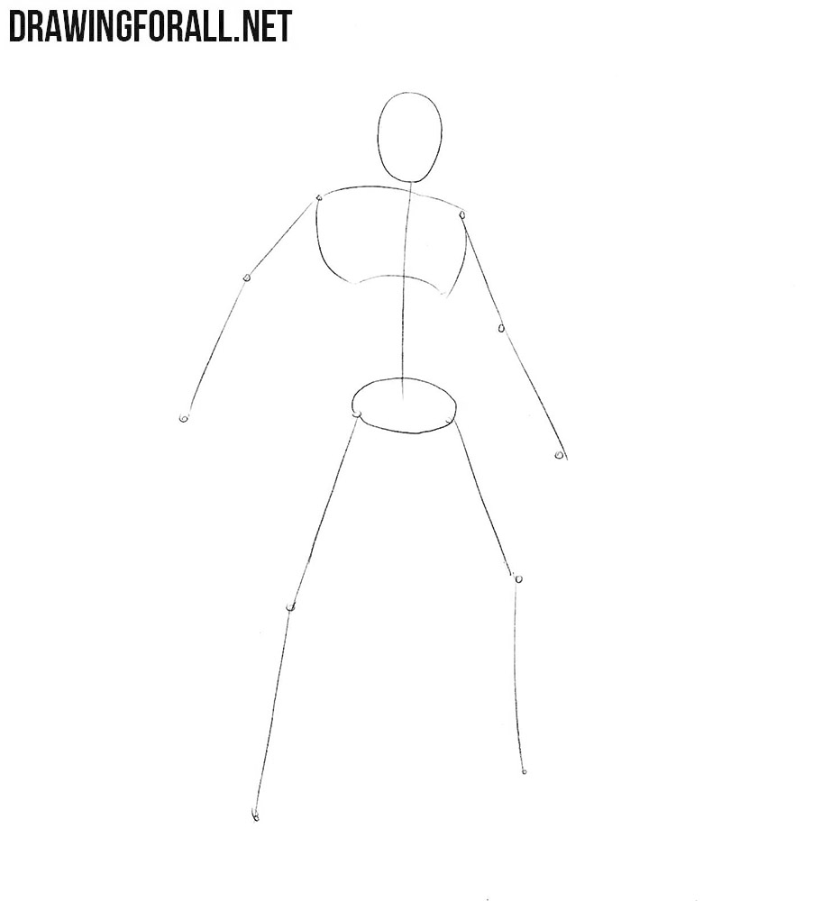 Sketching the Eldar figure with an oval head and simple lines