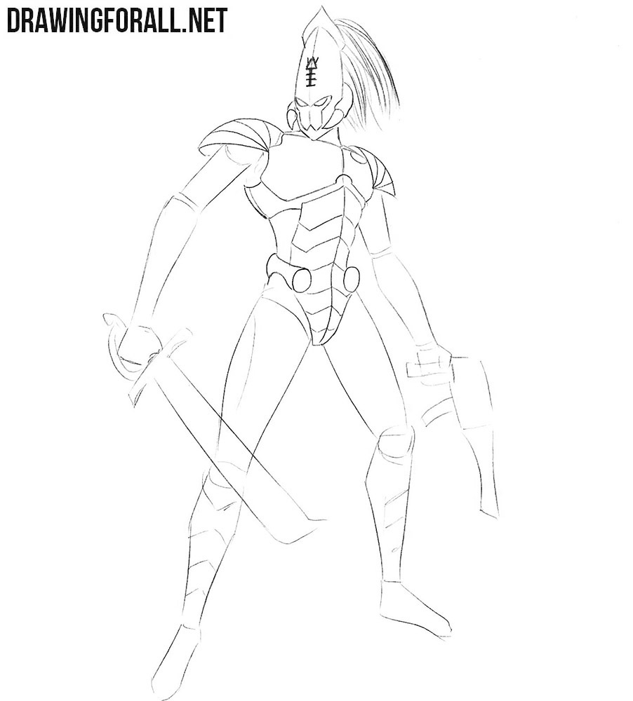 Drawing large chest plates and smaller armor sections on the abdomen