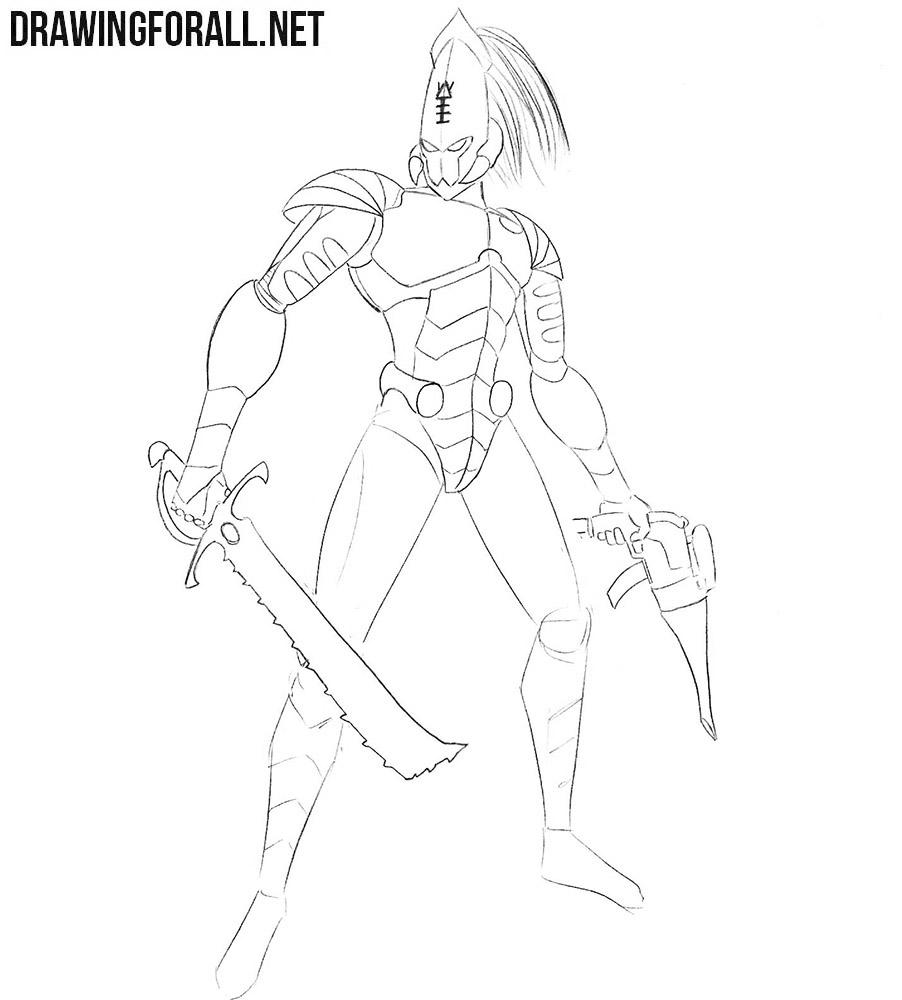 Adding the Eldar’s armored arms, gun, sword, and shoulder plates