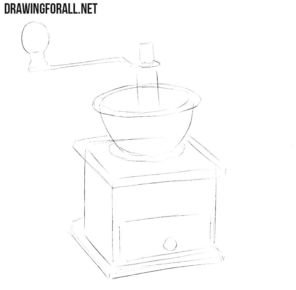 How to draw a coffee grinder step by step