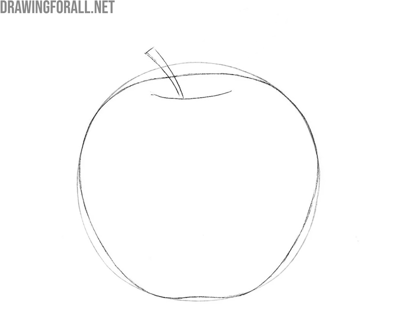 Draw the dip and stem of the apple