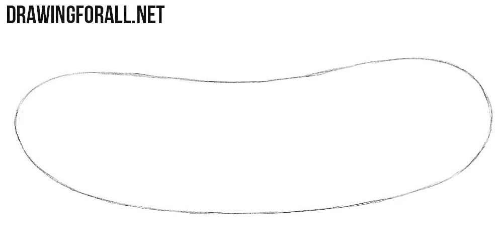 Sketching the elongated, slightly curved outline of the cucumber.