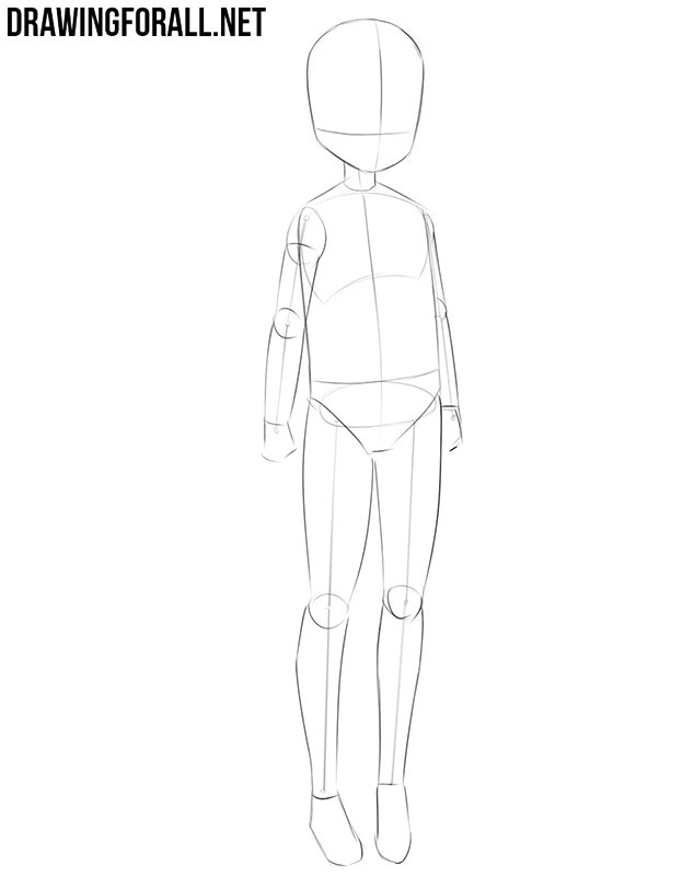Adding volume to the anime school girl’s arms and legs.