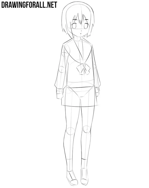 Adding the school uniform, skirt, socks, and sneakers to the girl.