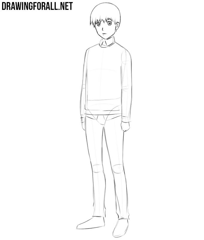 Refining the anime teenager’s face, pupils, hair, and clean head contours.