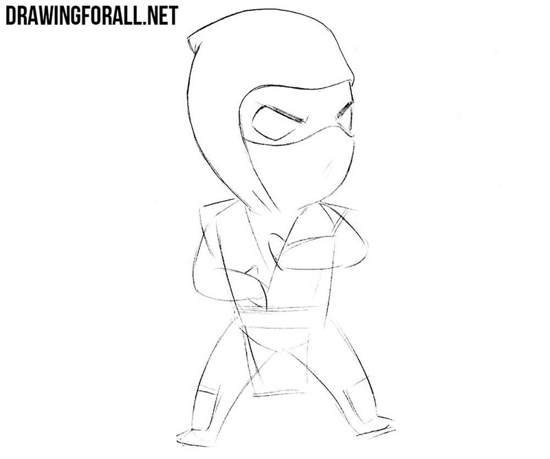 Refining Sub-Zero’s focused eyes, mask, and folded hood