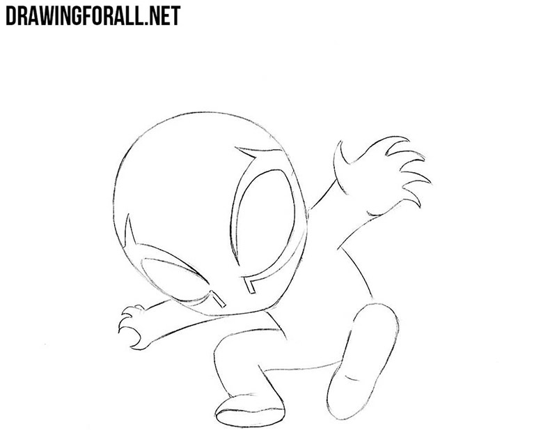Refining the chibi superhero’s limbs and adding long claws.