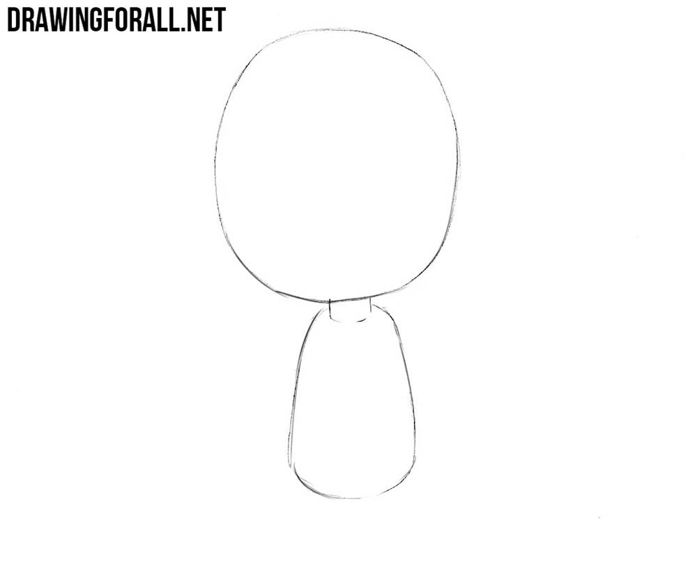 Sketching chibi Zeus with a large head and small rectangular body