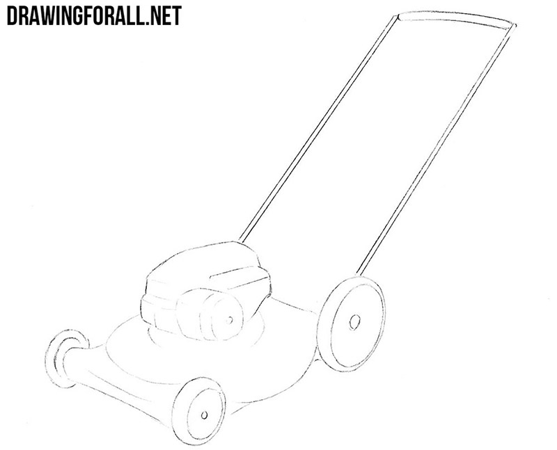 Refining the lawn mower with clean contours and removing unnecessary construction lines.