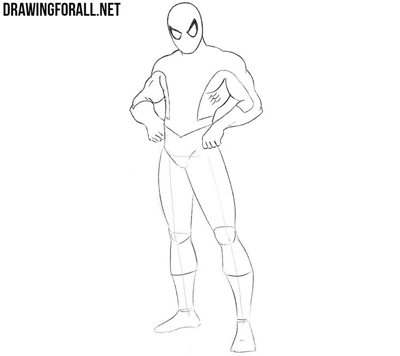 Draw the arms of Spider-Man in detail