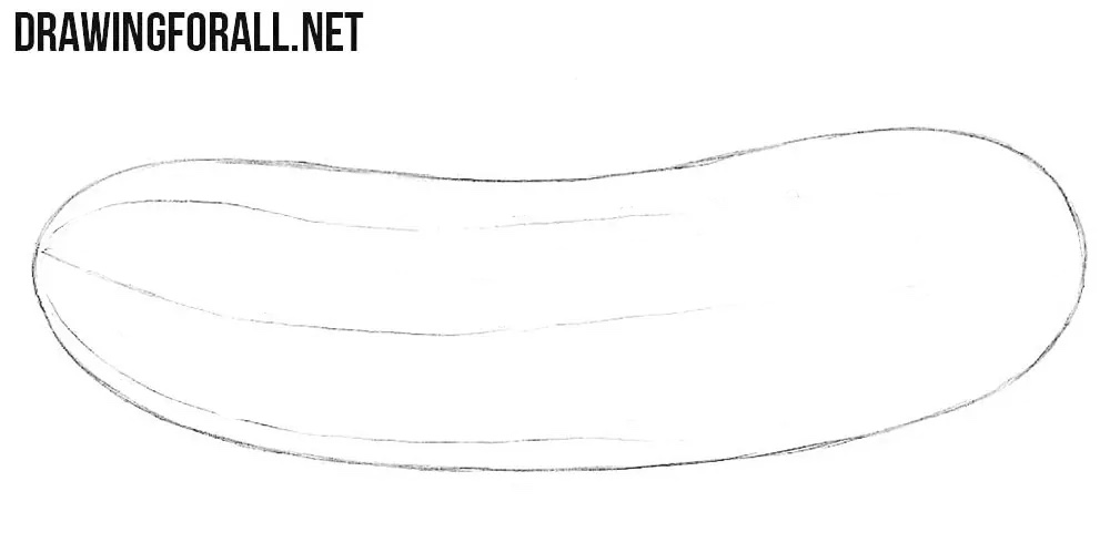Drawing three curved longitudinal lines along the cucumber’s rounded surface.