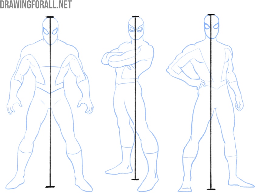 Example of the vertical axis on different Spider-Man standing poses