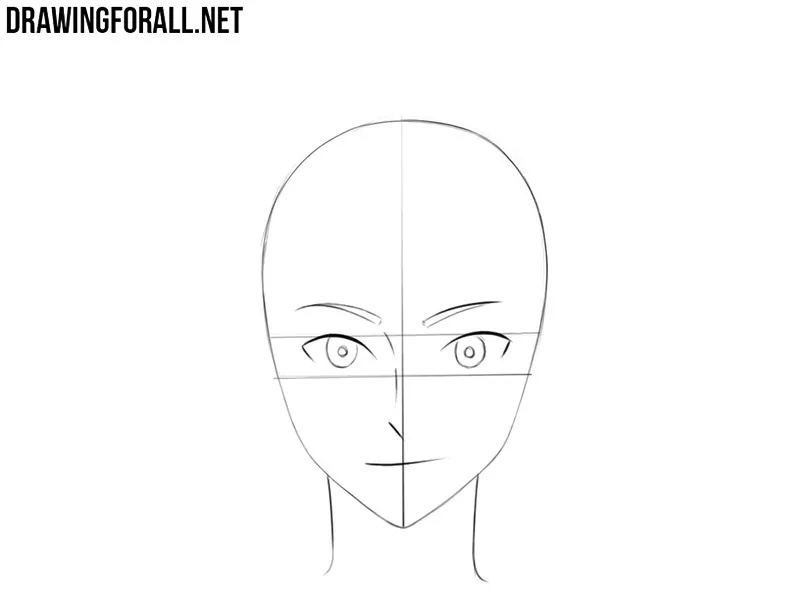 Adding circular pupils and tapered eyebrows to the large anime eyes.