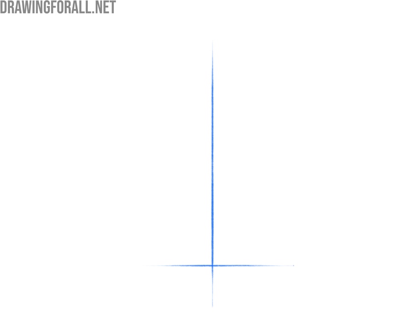 Sketching vertical and horizontal guidelines for the front-view anime nose.